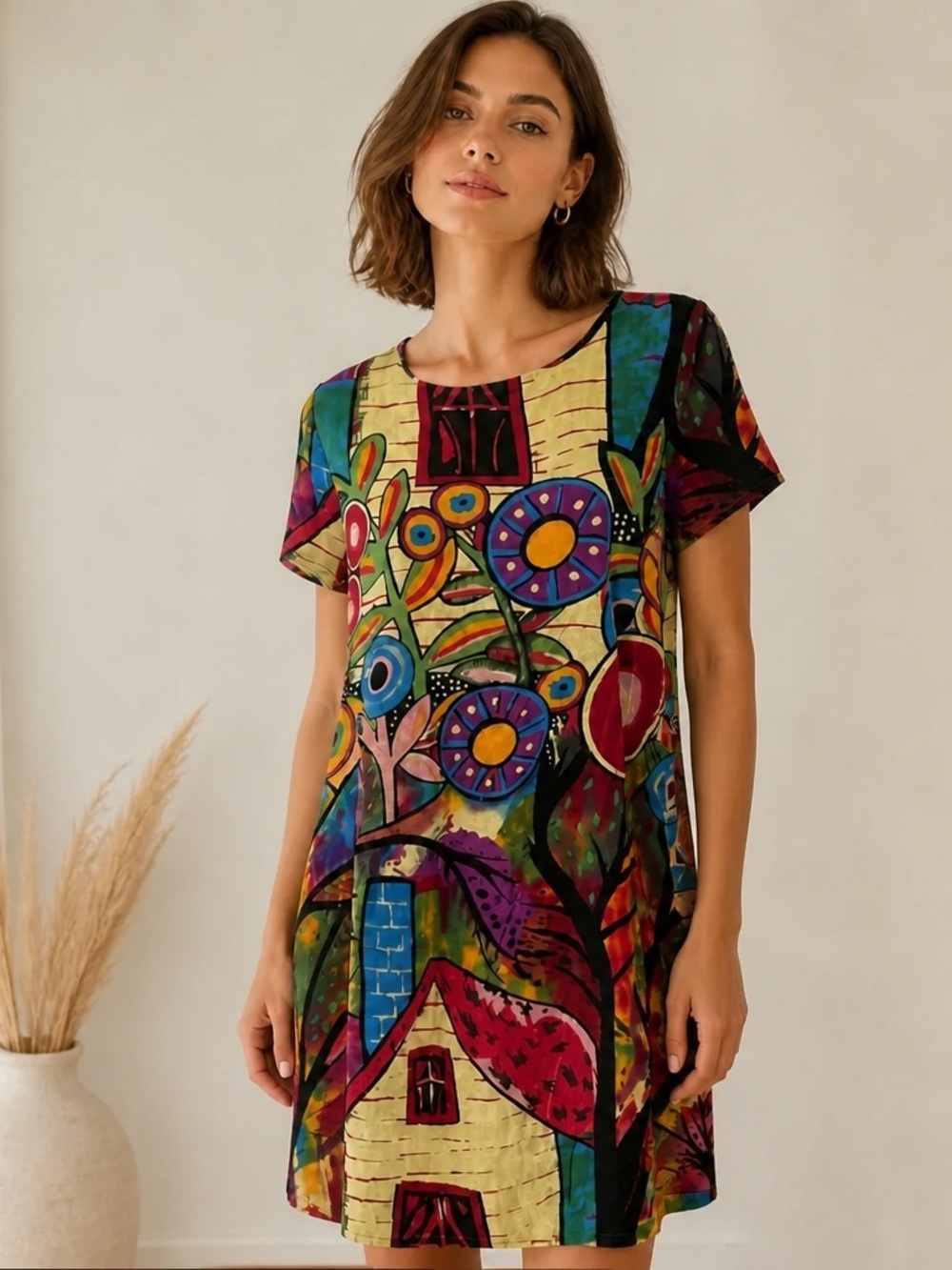 Emery Rose Art Print Dress Women’s Medium Colorful Eclectic Quirky Bold Unique